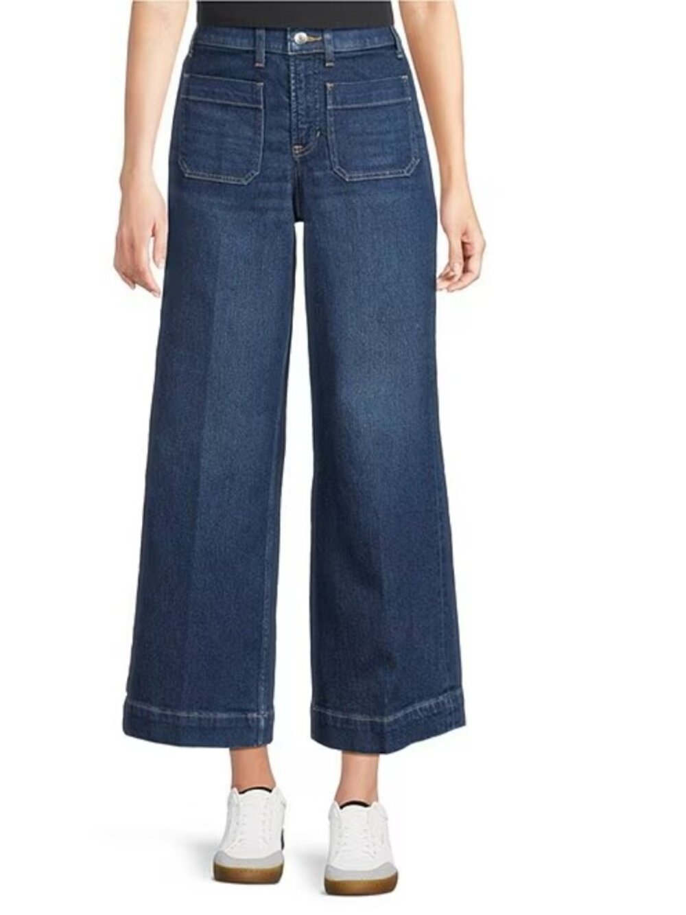 NWT Spanx Jeans Denim High-Waist Cropped Wide Leg Percy Wash Large Petite $158